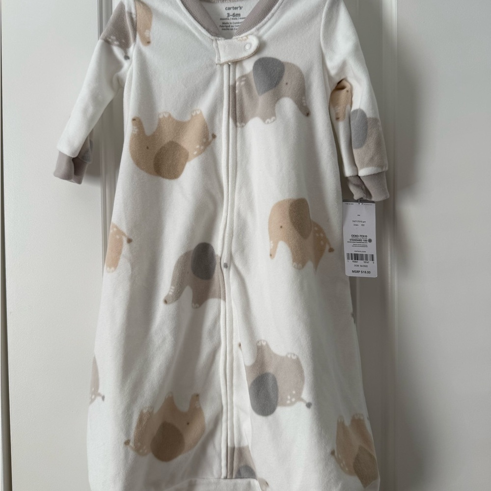 Carter's Cream Elephant Sleep with Neutral Print, NWT